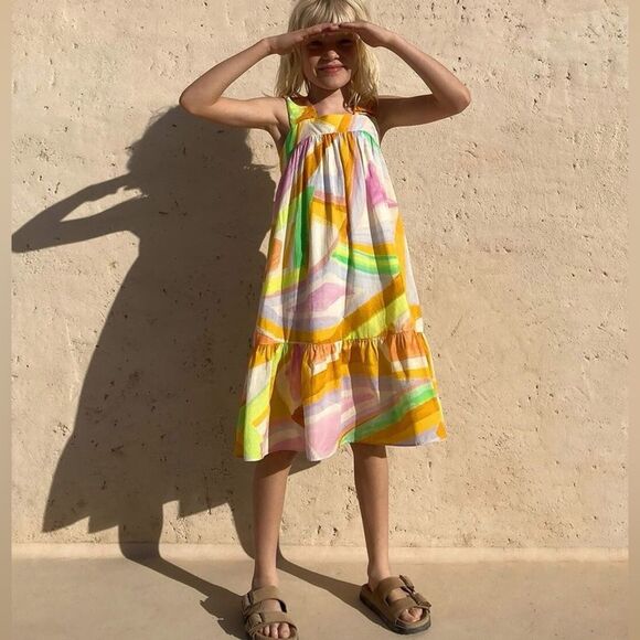 Zara Girl's Watercolor Ruffle Hem Mini Dress – Size 8 - Picture 1 of 7